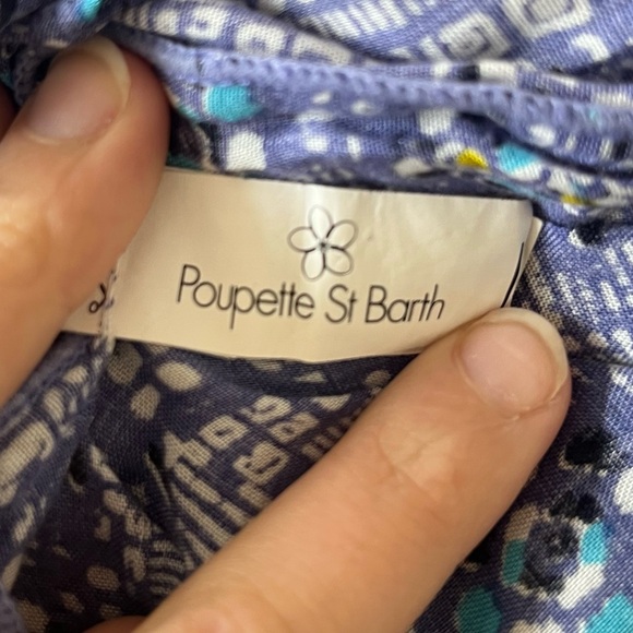 Poupette St Barth Clara Floral Blue Tassle Button Up Maxi Sun Dress EUC Size S - Picture 6 of 9